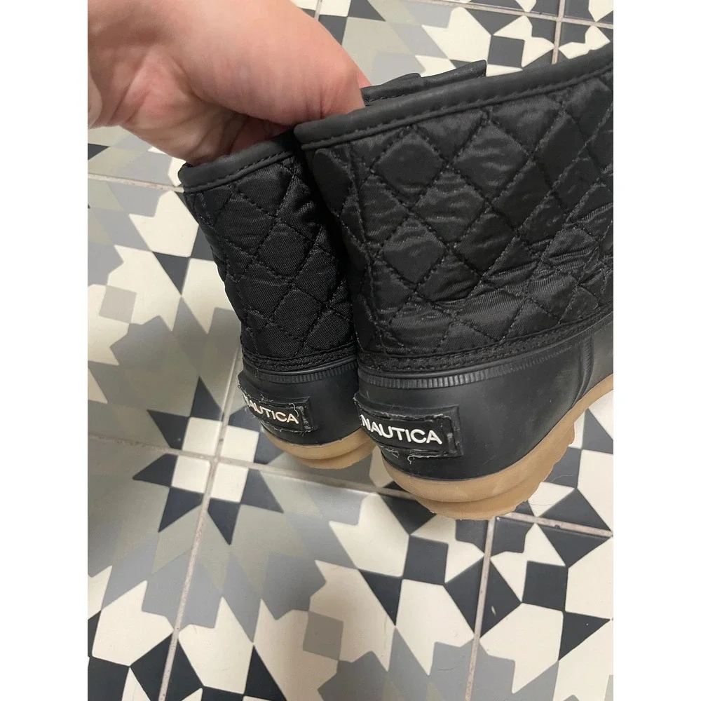Nautica Womens Dorsay Quilted Duck Boots Black Tan Size 6 Waterproof Ankle Boots